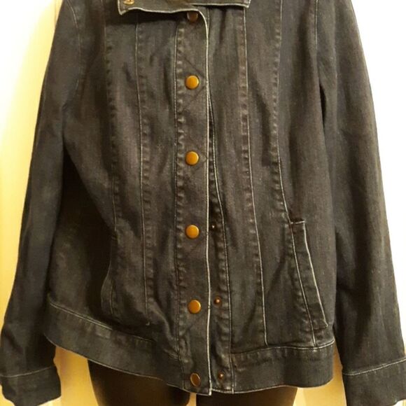 Coldwater Creek dark blue jean snap jacket - Picture 2 of 8